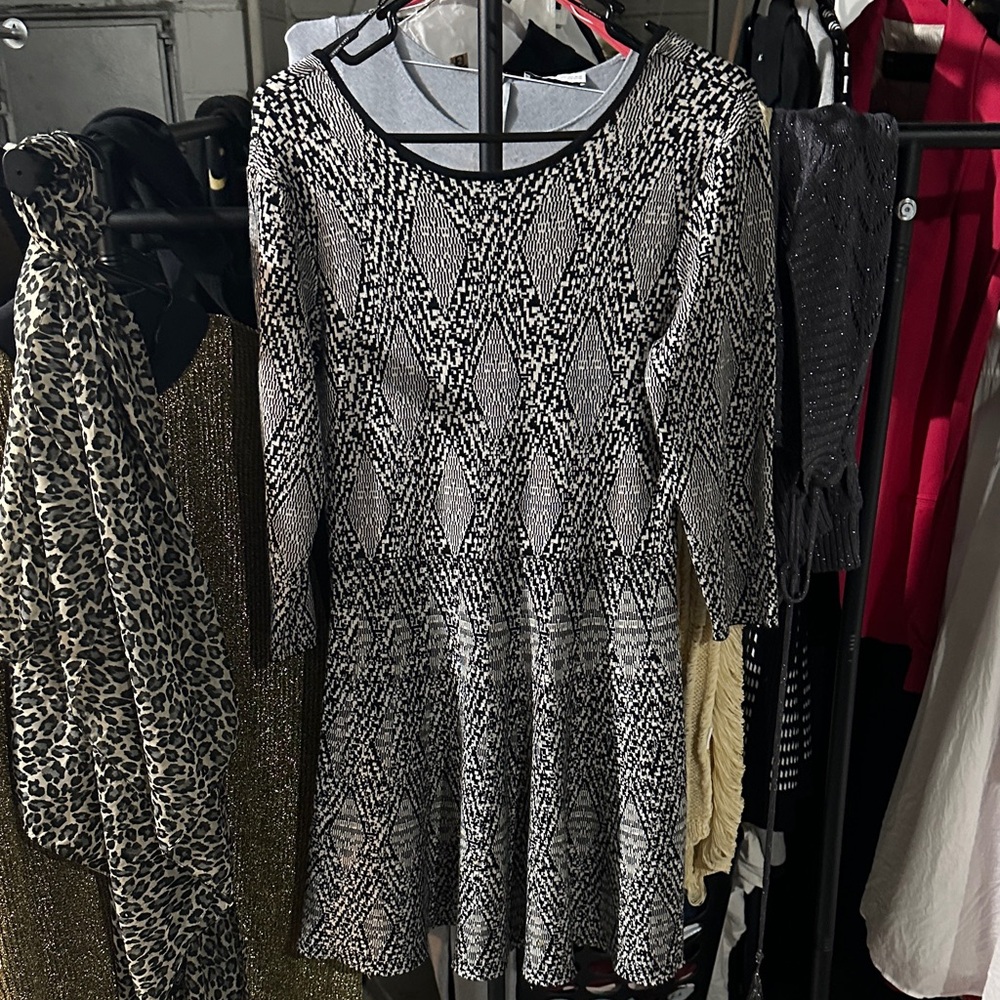 Zara Black and White Geometric Mini Dress